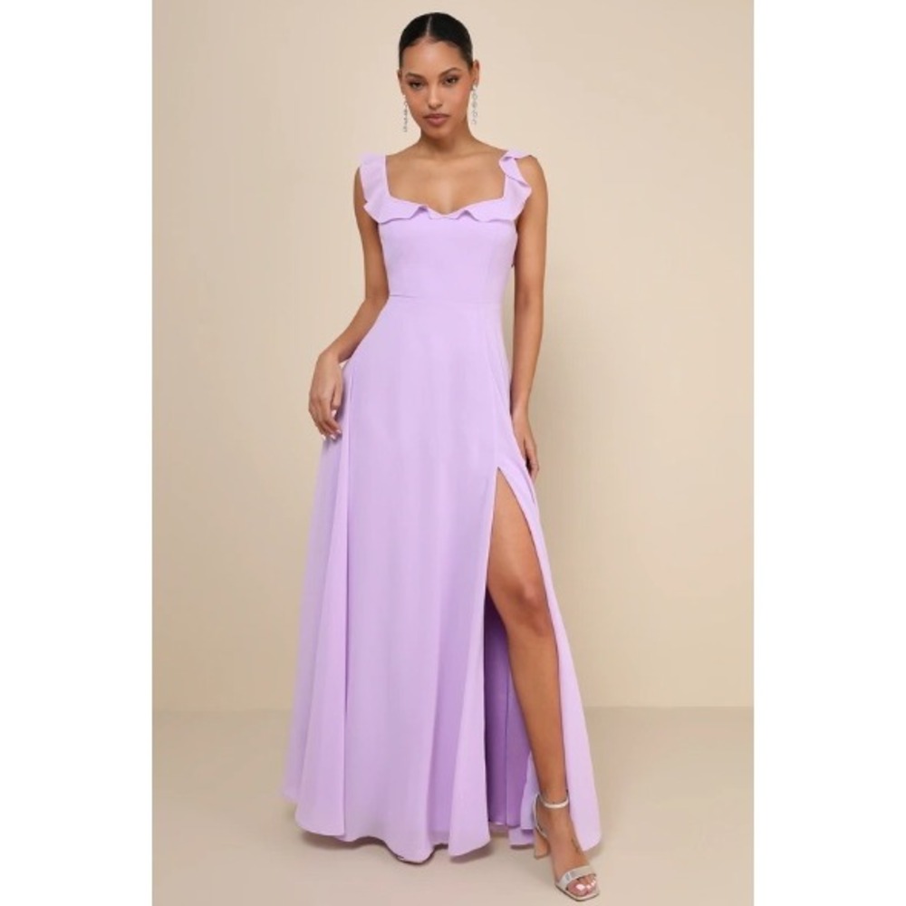 NEW Lulus Maxi Dress Small Lavender Purple Ruffle Wedding Guest Coquette